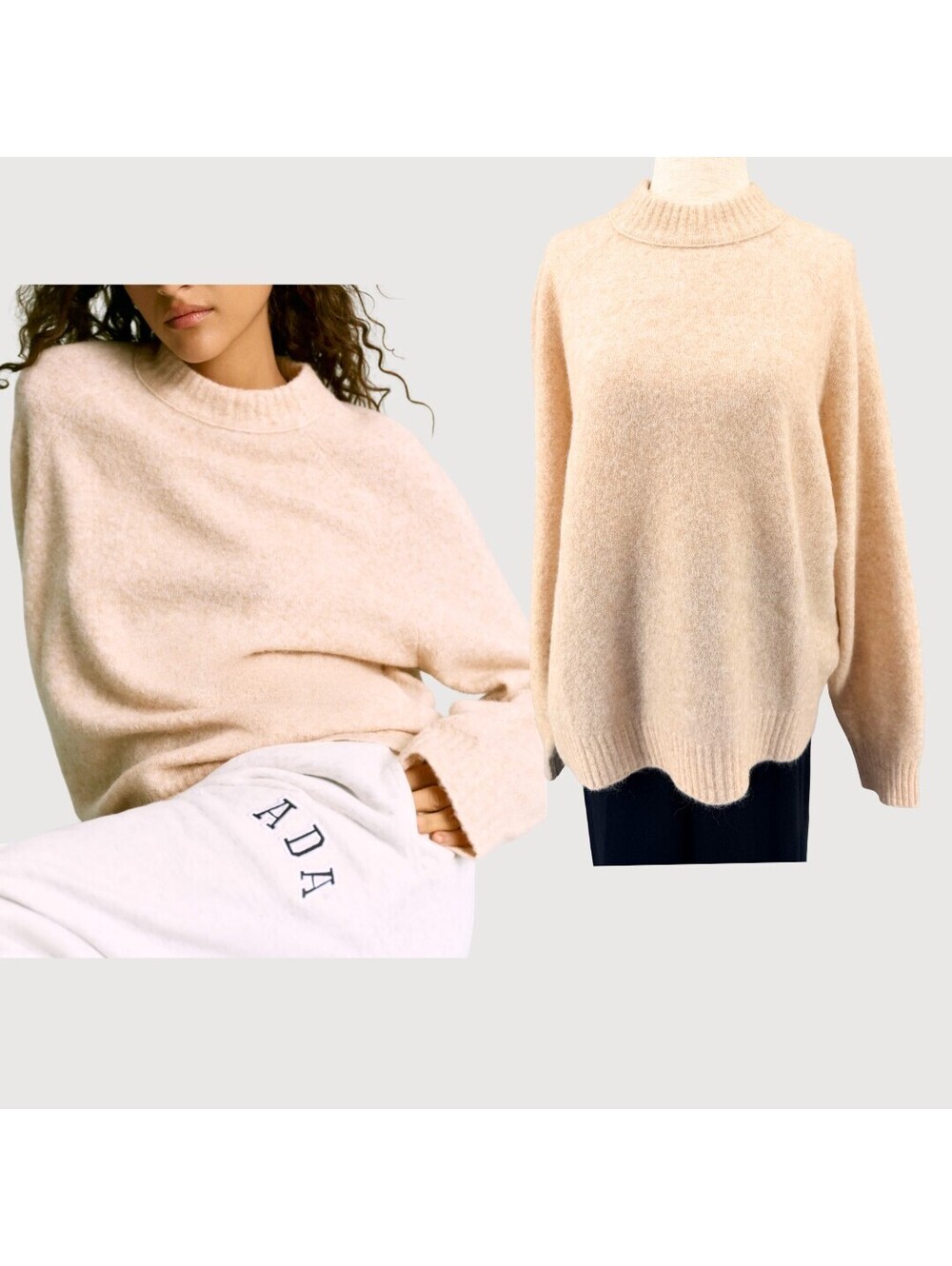 Adanola Mohair Wool Oversized Knit Sweater Cream M
